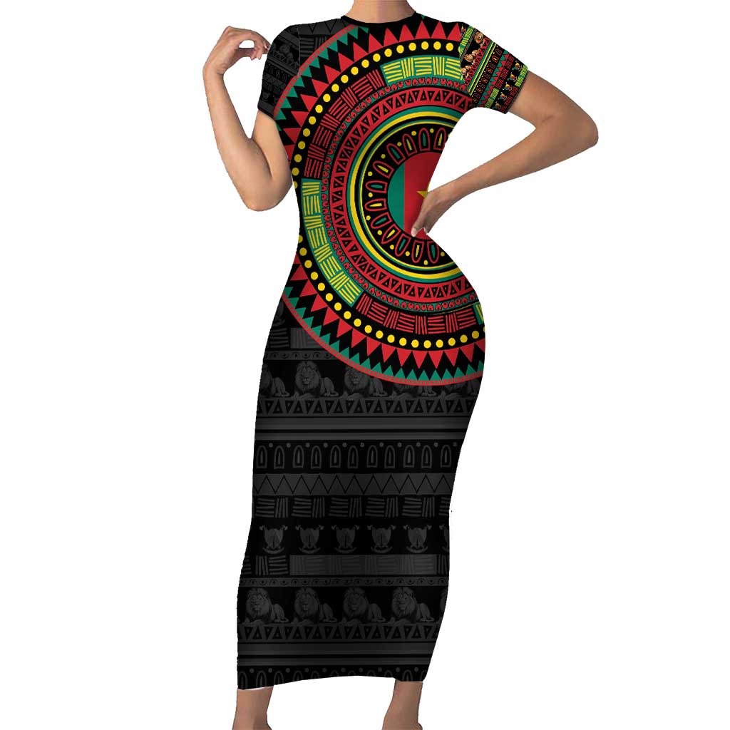 Cameroon Short Sleeve Bodycon Dress African Tribal Pattern