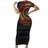 Cameroon Short Sleeve Bodycon Dress African Tribal Pattern