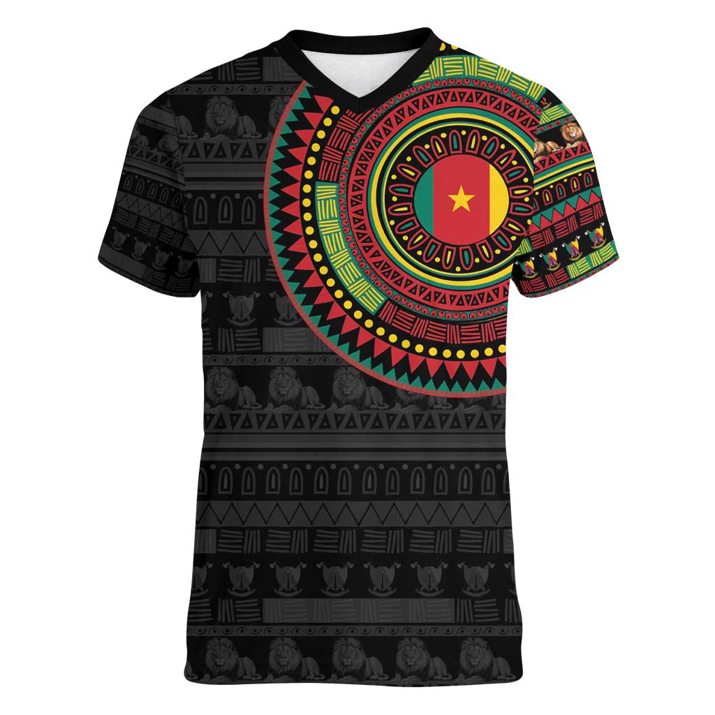 Cameroon Women V-Neck T-Shirt African Tribal Pattern