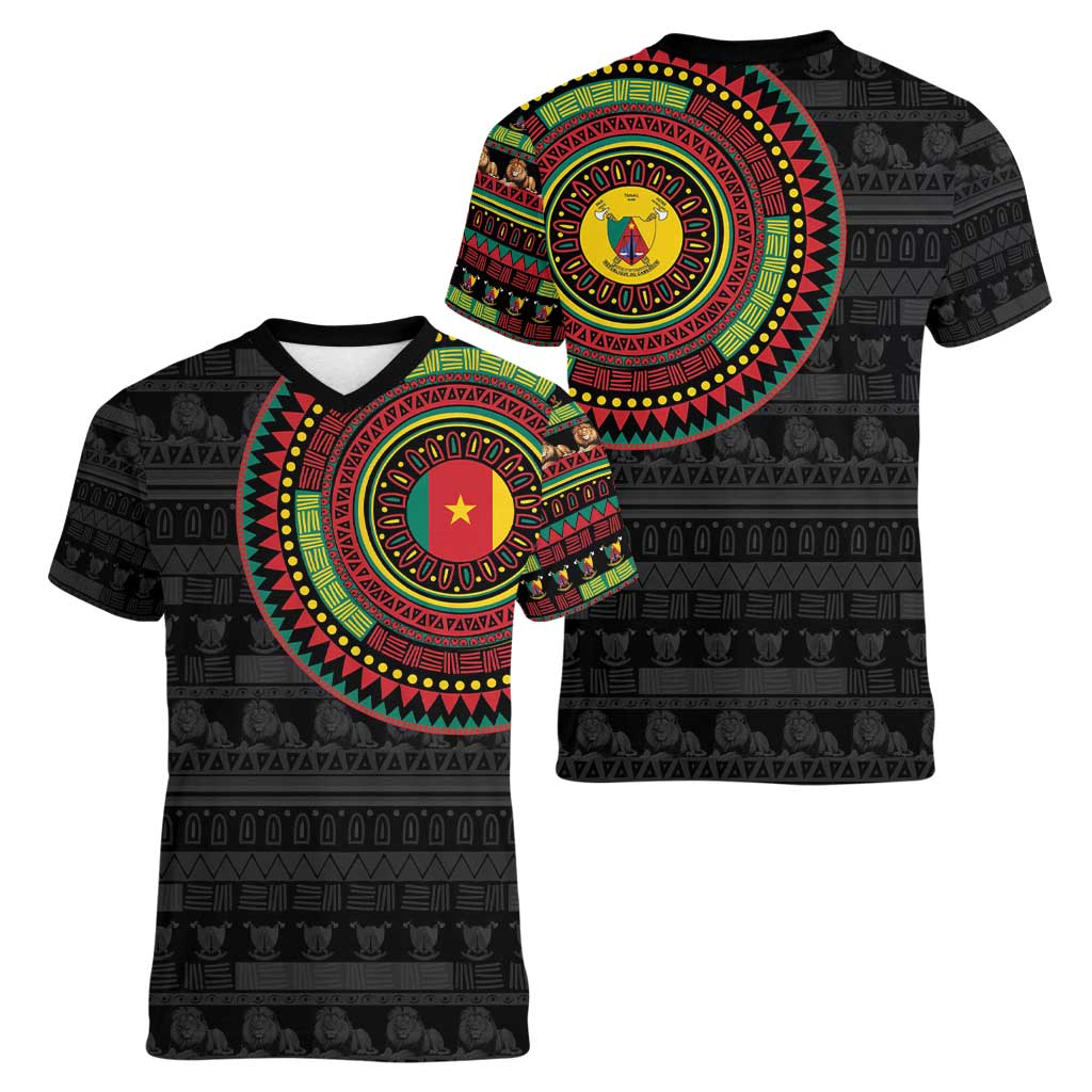 Cameroon Women V-Neck T-Shirt African Tribal Pattern