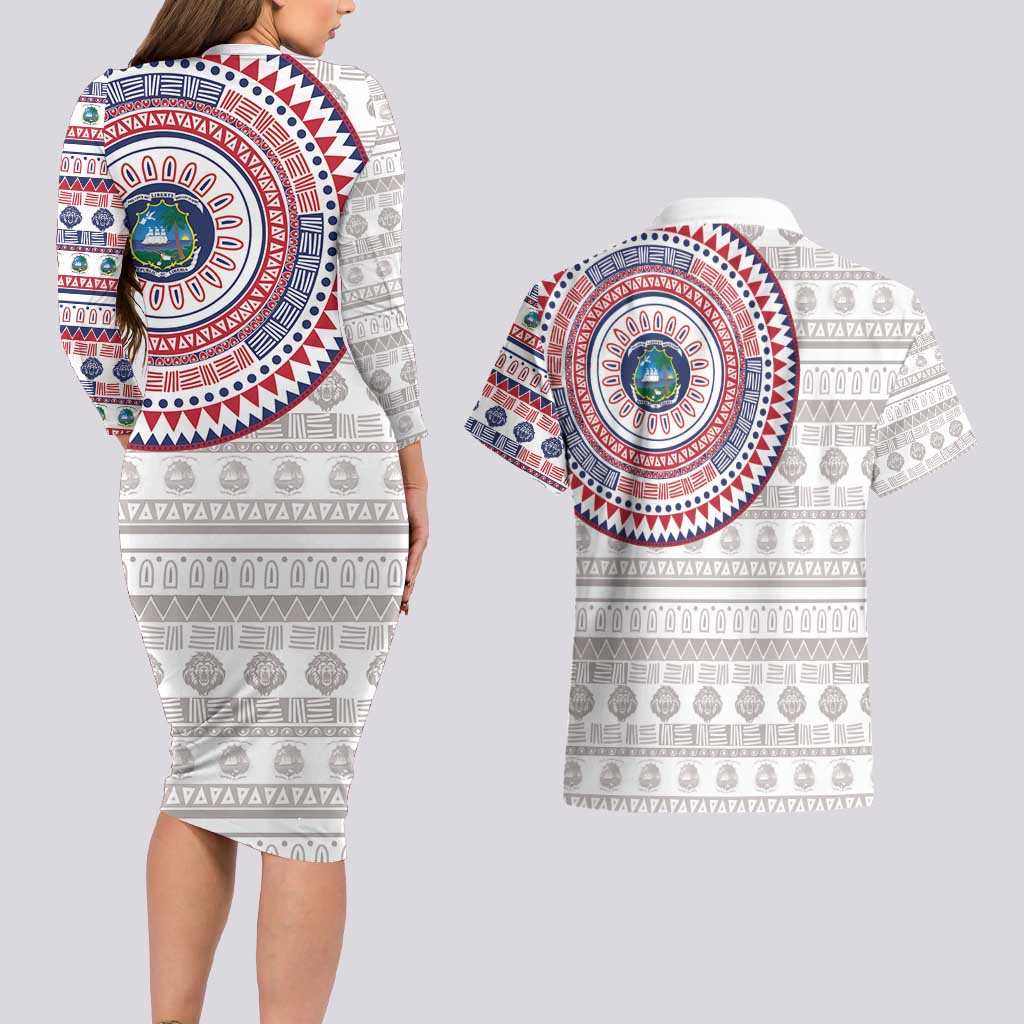 Liberia Couples Matching Long Sleeve Bodycon Dress and Hawaiian Shirt African Tribal Pattern