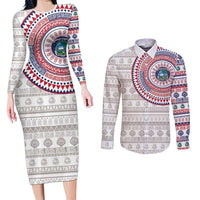 Liberia Couples Matching Long Sleeve Bodycon Dress and Long Sleeve Button Shirt African Tribal Pattern