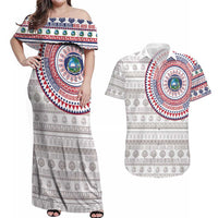 Liberia Couples Matching Off Shoulder Maxi Dress and Hawaiian Shirt African Tribal Pattern