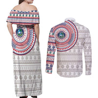 Liberia Couples Matching Off Shoulder Maxi Dress and Long Sleeve Button Shirt African Tribal Pattern