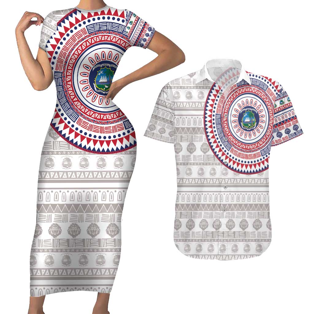 Liberia Couples Matching Short Sleeve Bodycon Dress and Hawaiian Shirt African Tribal Pattern