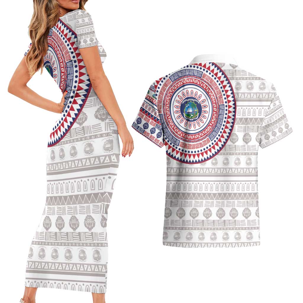 Liberia Couples Matching Short Sleeve Bodycon Dress and Hawaiian Shirt African Tribal Pattern
