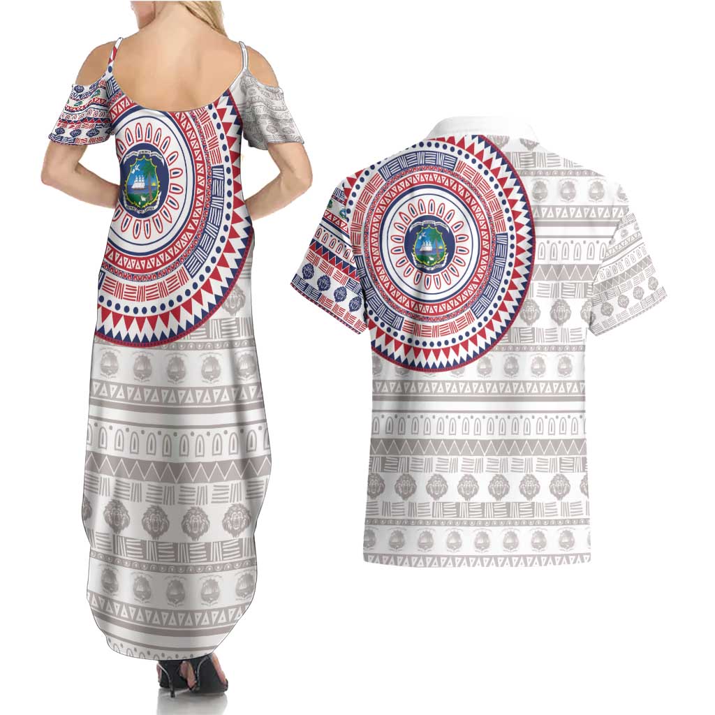 Liberia Couples Matching Summer Maxi Dress and Hawaiian Shirt African Tribal Pattern
