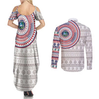 Liberia Couples Matching Summer Maxi Dress and Long Sleeve Button Shirt African Tribal Pattern