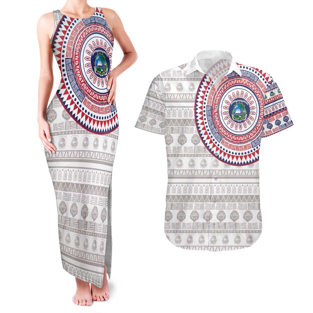 Liberia Couples Matching Tank Maxi Dress and Hawaiian Shirt African Tribal Pattern