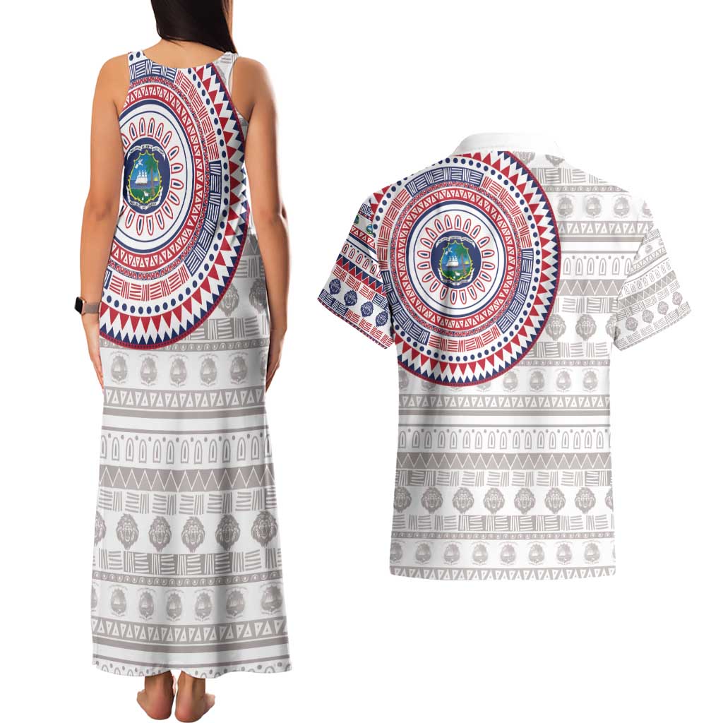 Liberia Couples Matching Tank Maxi Dress and Hawaiian Shirt African Tribal Pattern