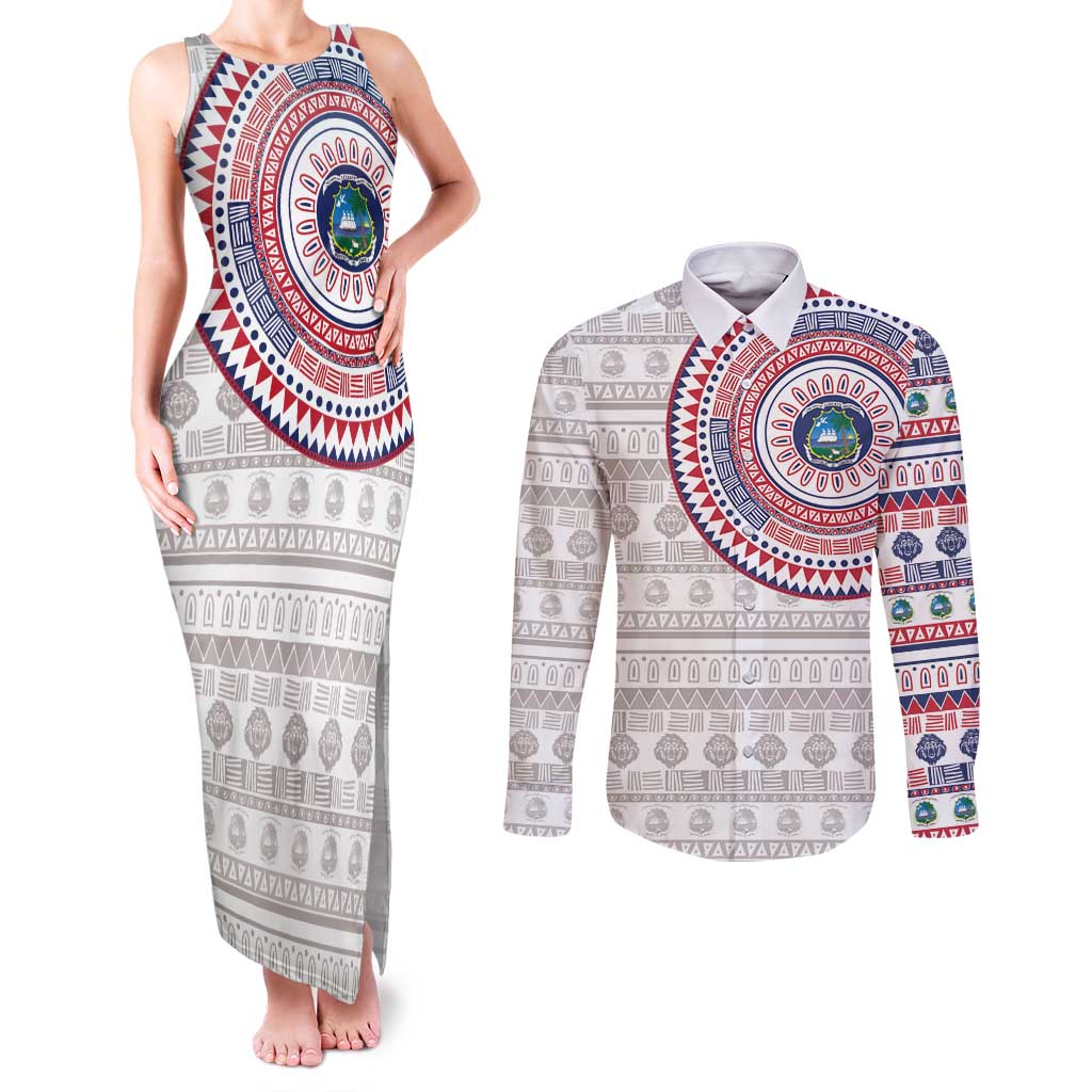 Liberia Couples Matching Tank Maxi Dress and Long Sleeve Button Shirt African Tribal Pattern
