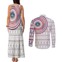 Liberia Couples Matching Tank Maxi Dress and Long Sleeve Button Shirt African Tribal Pattern