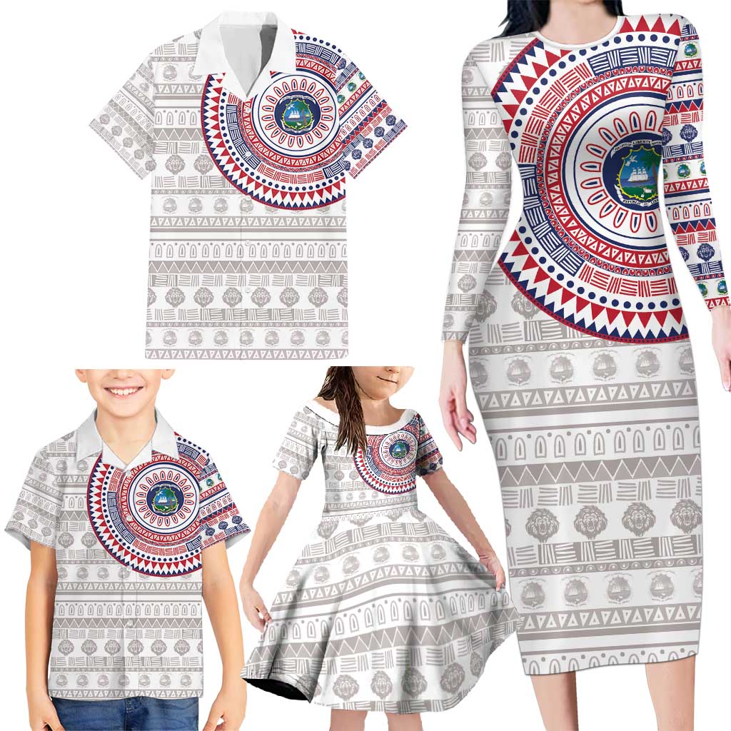 Liberia Family Matching Long Sleeve Bodycon Dress and Hawaiian Shirt African Tribal Pattern