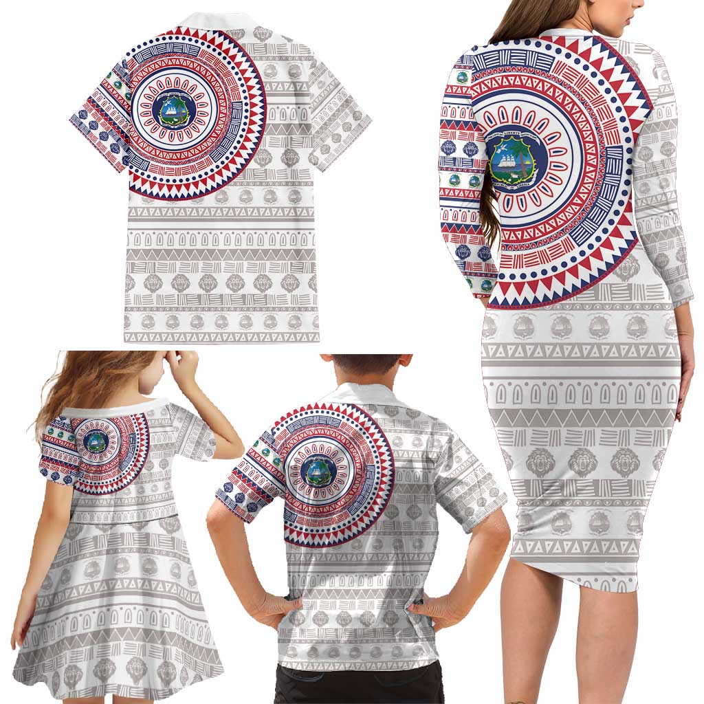 Liberia Family Matching Long Sleeve Bodycon Dress and Hawaiian Shirt African Tribal Pattern