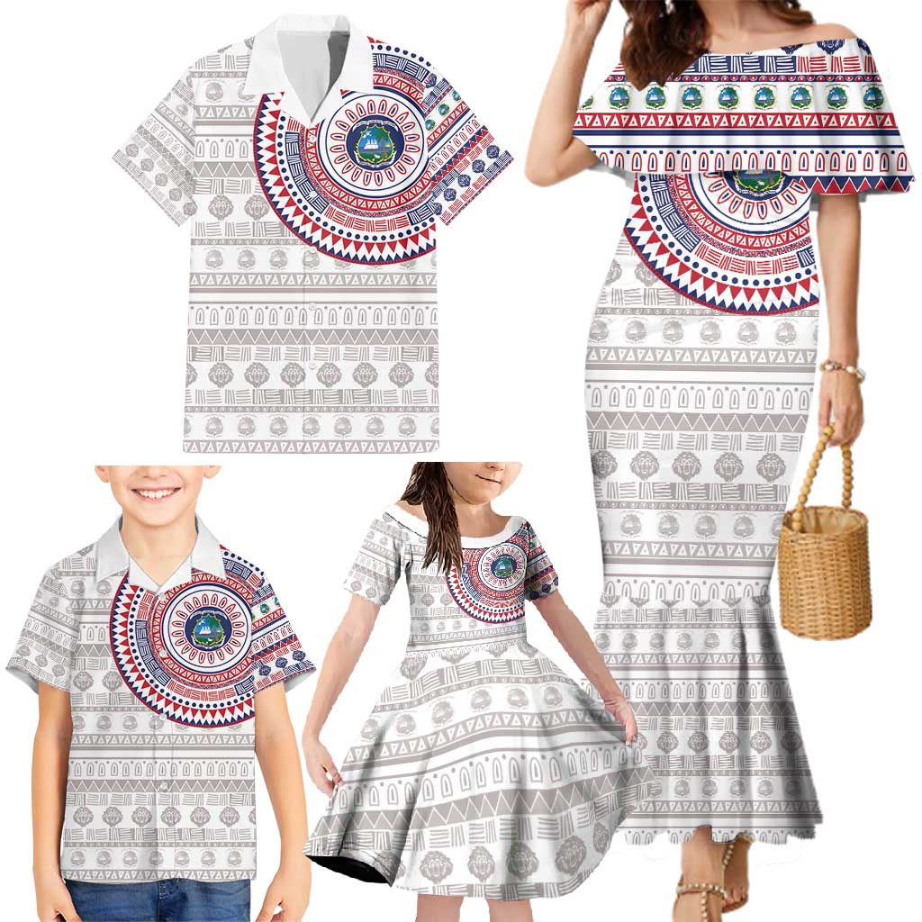 Liberia Family Matching Mermaid Dress and Hawaiian Shirt African Tribal Pattern