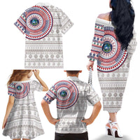 Liberia Family Matching Off The Shoulder Long Sleeve Dress and Hawaiian Shirt African Tribal Pattern