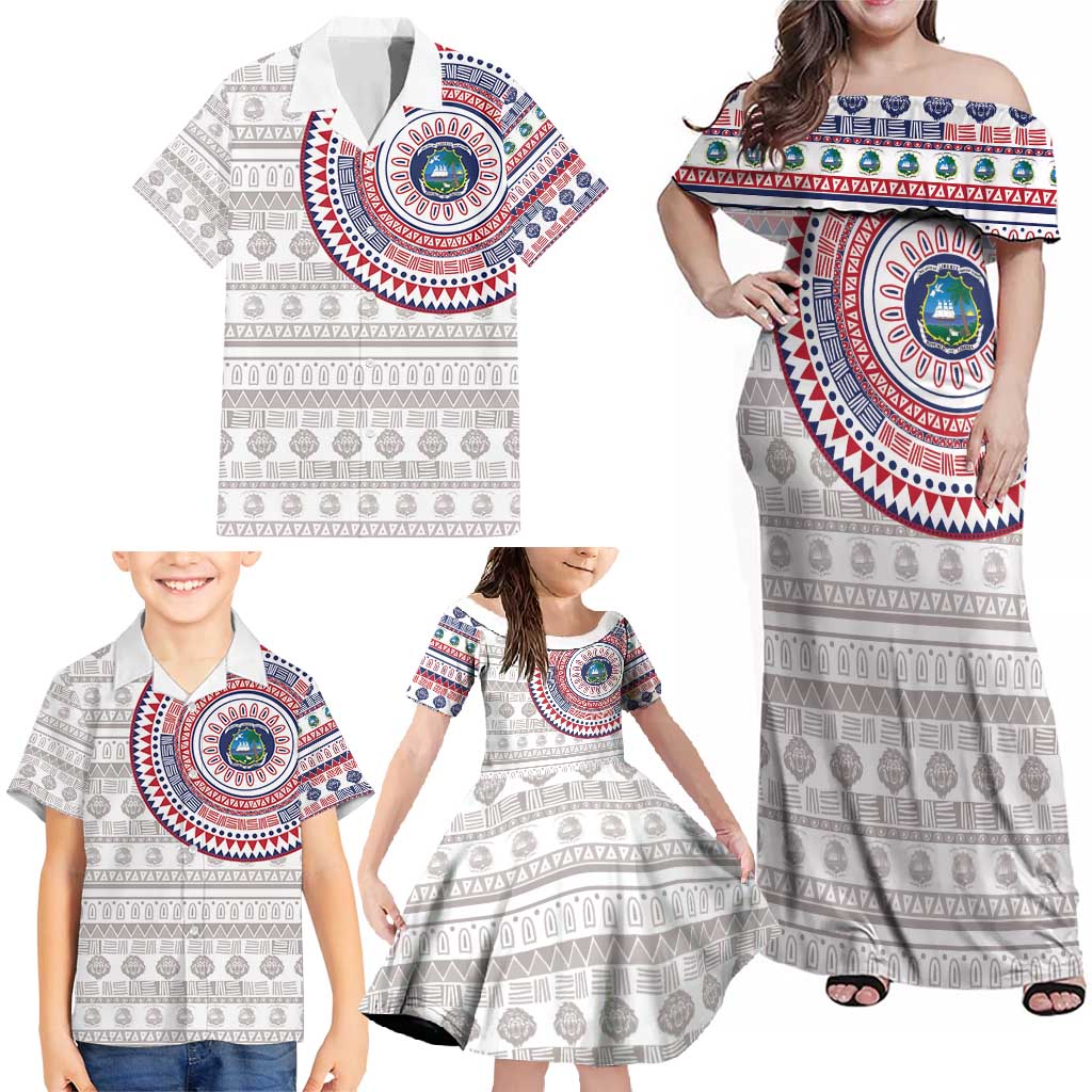 Liberia Family Matching Off Shoulder Maxi Dress and Hawaiian Shirt African Tribal Pattern