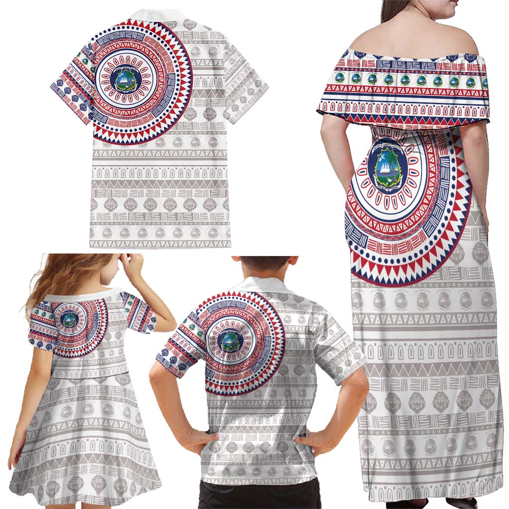Liberia Family Matching Off Shoulder Maxi Dress and Hawaiian Shirt African Tribal Pattern
