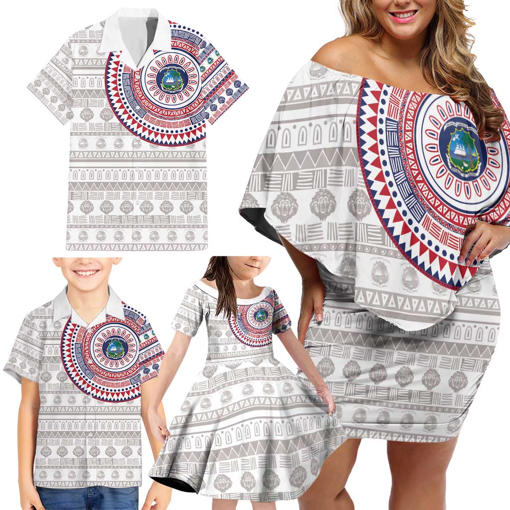 Liberia Family Matching Off Shoulder Short Dress and Hawaiian Shirt African Tribal Pattern