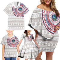 Liberia Family Matching Off Shoulder Short Dress and Hawaiian Shirt African Tribal Pattern