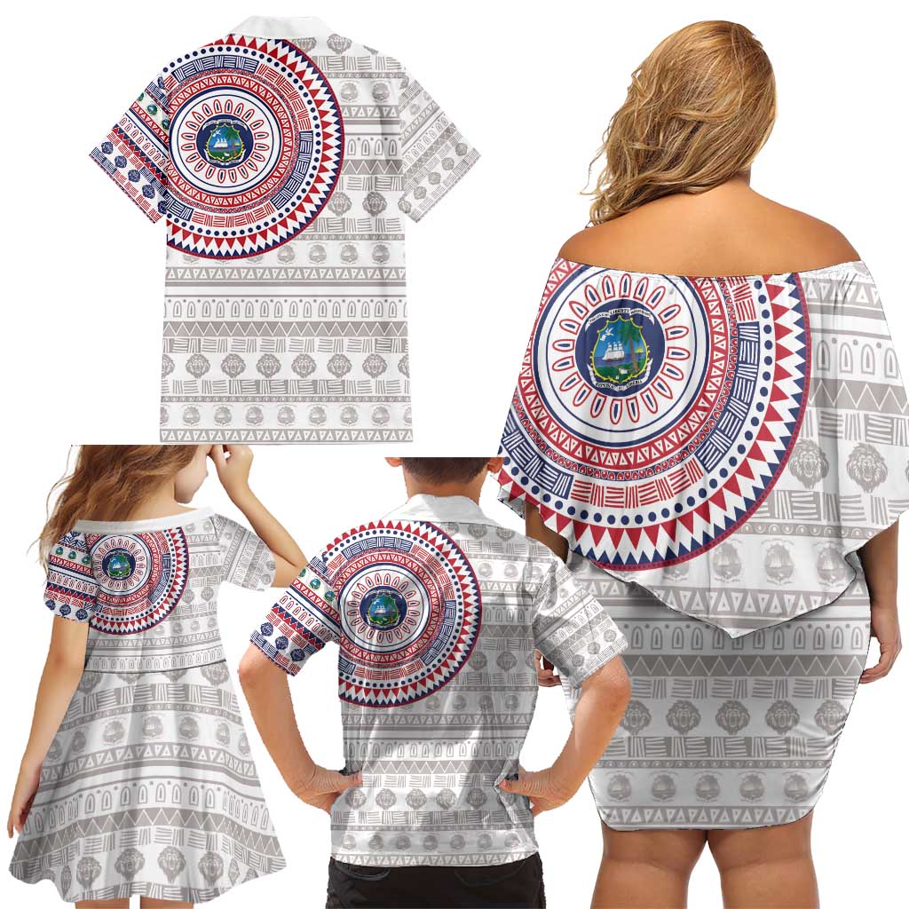 Liberia Family Matching Off Shoulder Short Dress and Hawaiian Shirt African Tribal Pattern