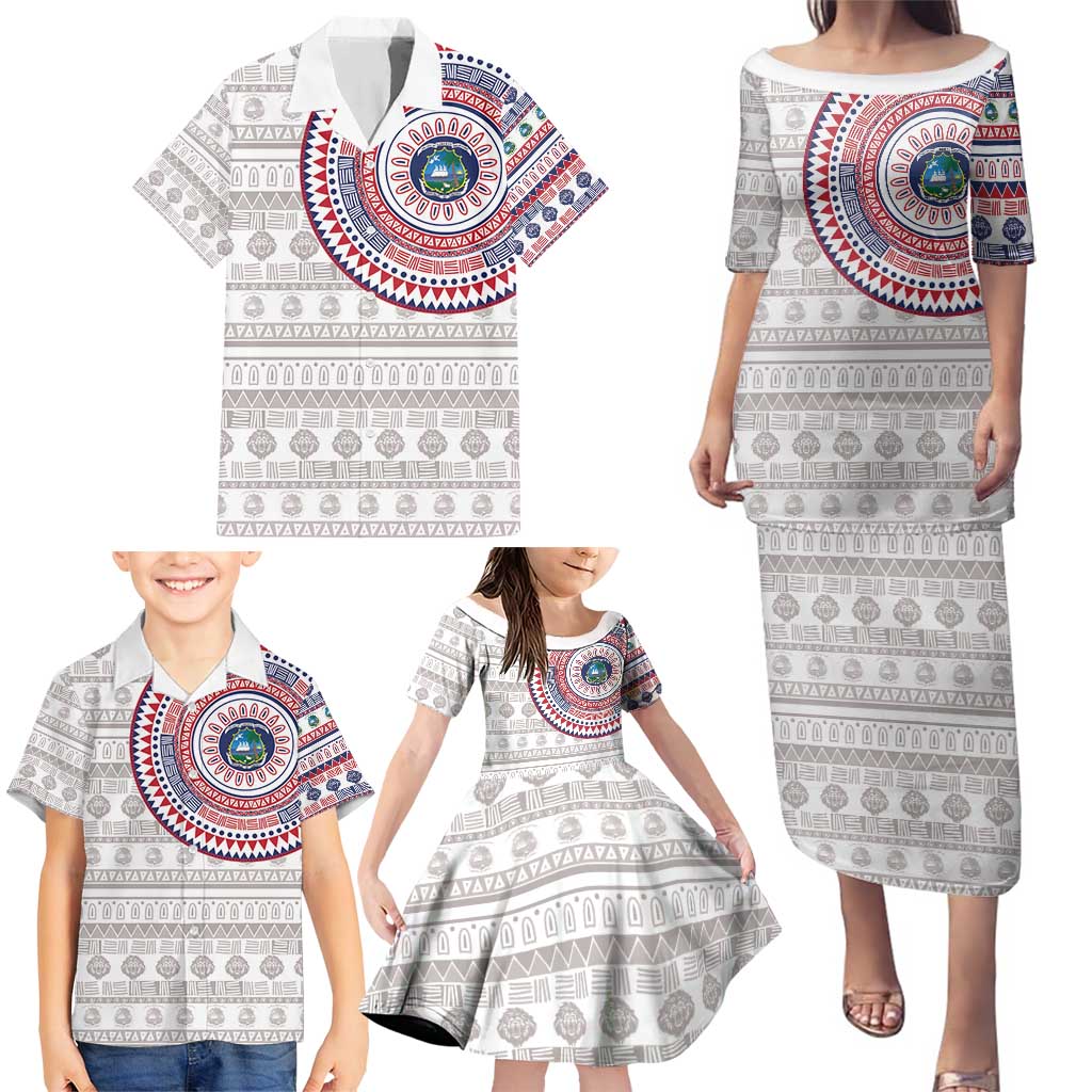 Liberia Family Matching Puletasi and Hawaiian Shirt African Tribal Pattern
