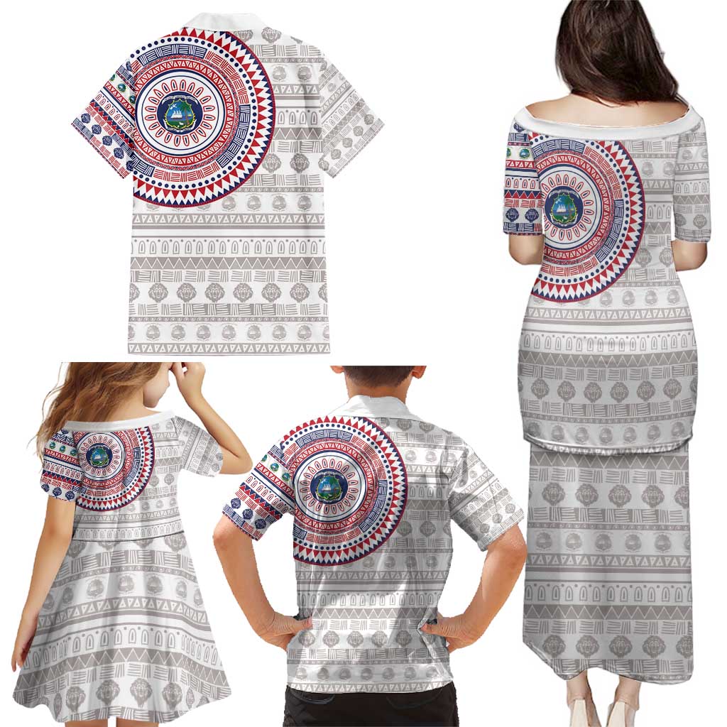 Liberia Family Matching Puletasi and Hawaiian Shirt African Tribal Pattern