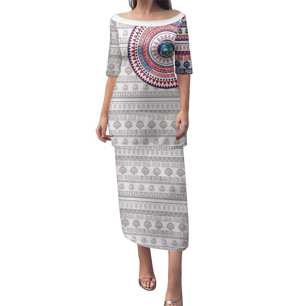 Liberia Family Matching Puletasi and Hawaiian Shirt African Tribal Pattern