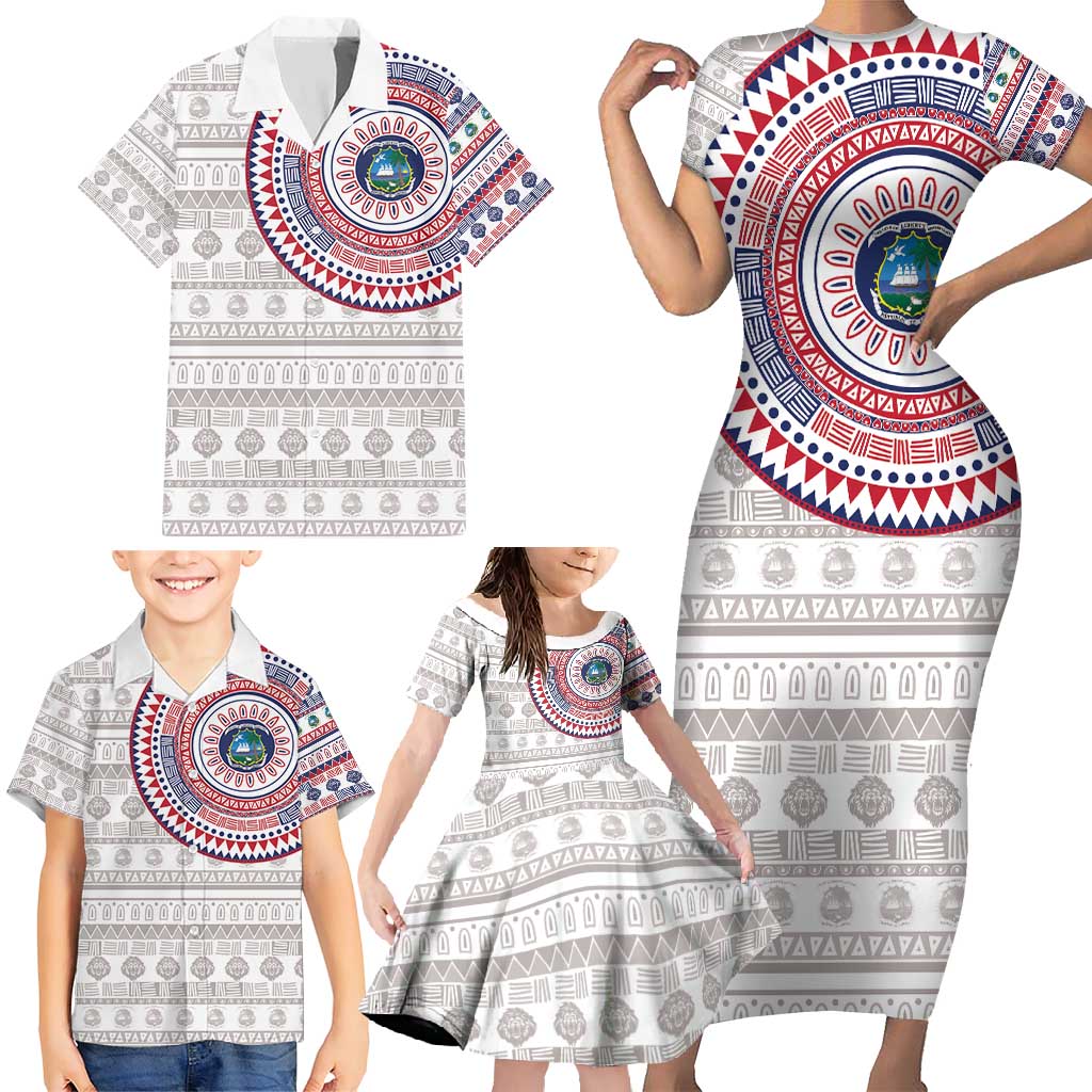 Liberia Family Matching Short Sleeve Bodycon Dress and Hawaiian Shirt African Tribal Pattern