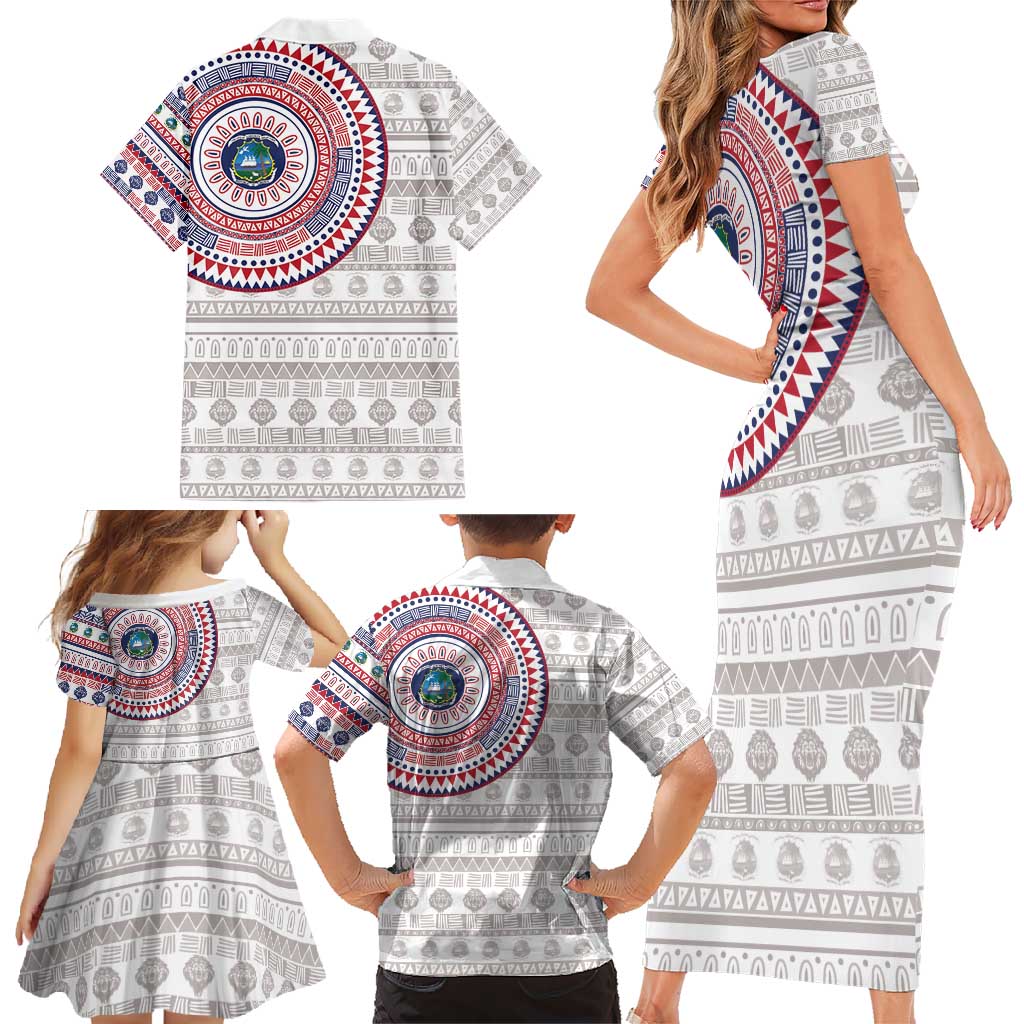 Liberia Family Matching Short Sleeve Bodycon Dress and Hawaiian Shirt African Tribal Pattern