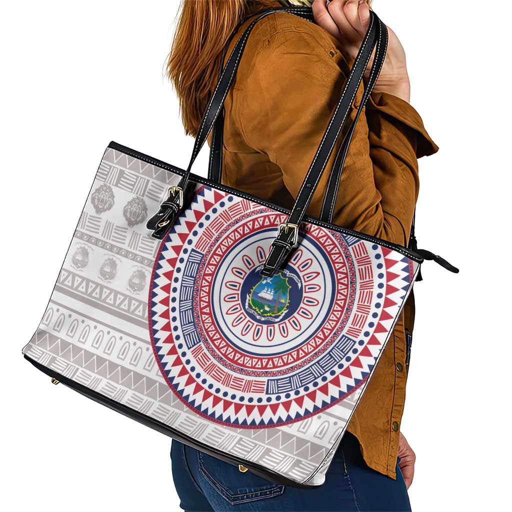 Liberia Leather Tote Bag African Tribal Pattern