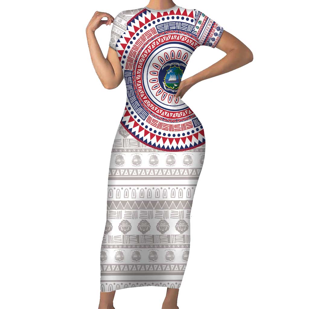 Liberia Short Sleeve Bodycon Dress African Tribal Pattern