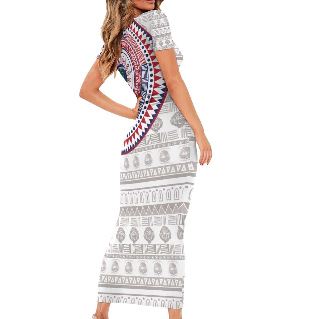 Liberia Short Sleeve Bodycon Dress African Tribal Pattern