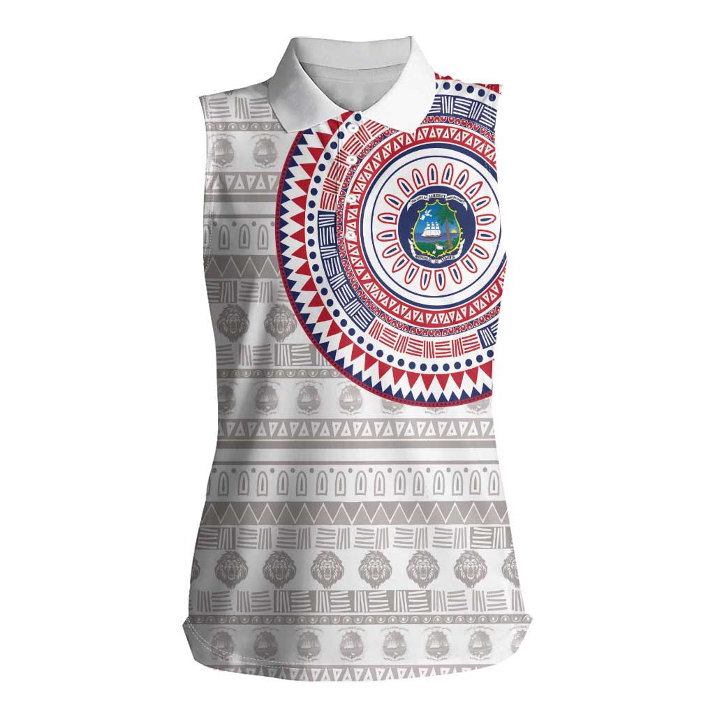 Liberia Women Sleeveless Polo Shirt African Tribal Pattern