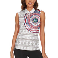 Liberia Women Sleeveless Polo Shirt African Tribal Pattern