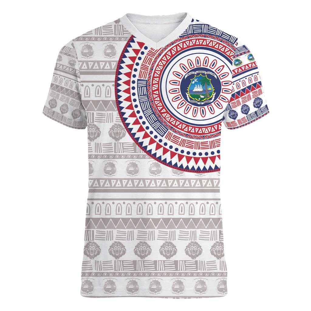Liberia Women V-Neck T-Shirt African Tribal Pattern