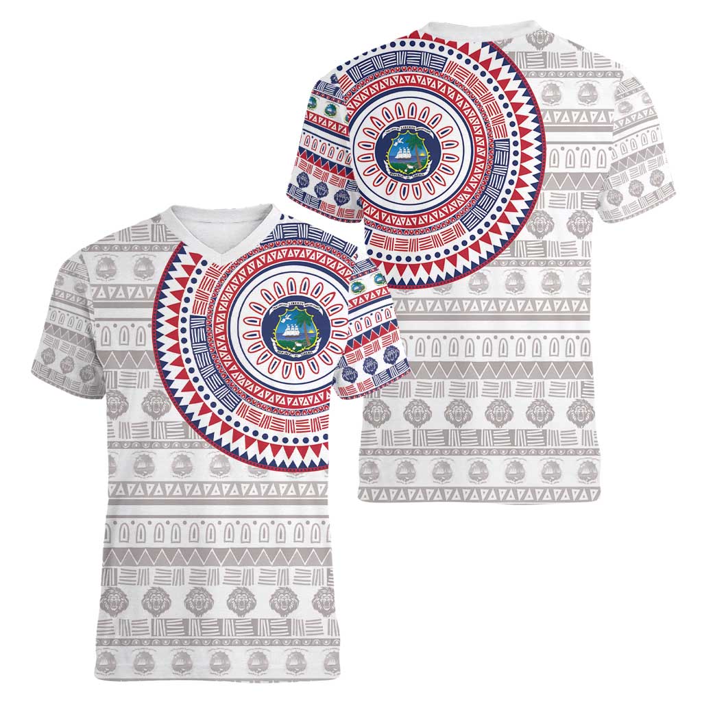 Liberia Women V-Neck T-Shirt African Tribal Pattern