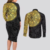 Eritrea Couples Matching Long Sleeve Bodycon Dress and Long Sleeve Button Shirt African Tribal Mix Paisley Pattern