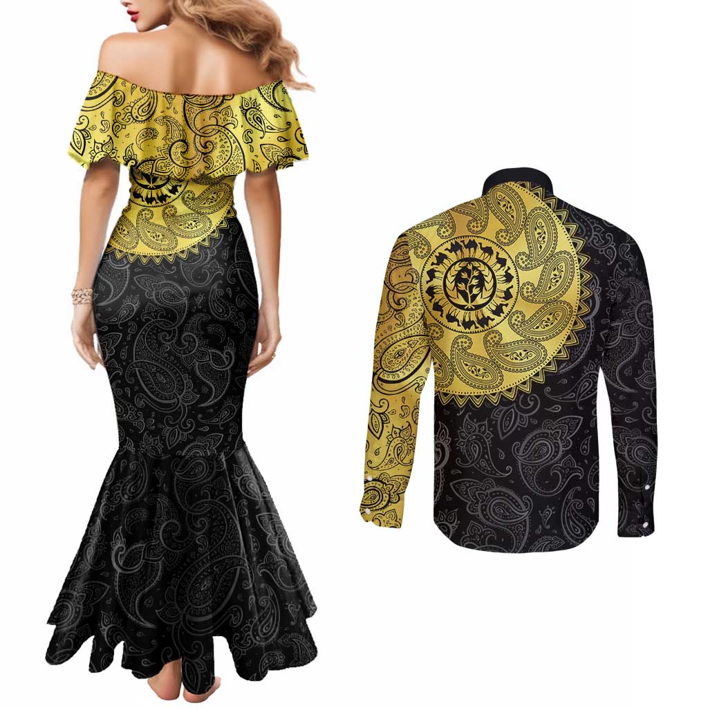Eritrea Couples Matching Mermaid Dress and Long Sleeve Button Shirt African Tribal Mix Paisley Pattern
