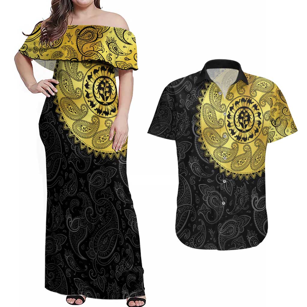 Eritrea Couples Matching Off Shoulder Maxi Dress and Hawaiian Shirt African Tribal Mix Paisley Pattern