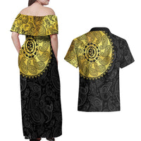 Eritrea Couples Matching Off Shoulder Maxi Dress and Hawaiian Shirt African Tribal Mix Paisley Pattern