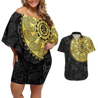 Eritrea Couples Matching Off Shoulder Short Dress and Hawaiian Shirt African Tribal Mix Paisley Pattern