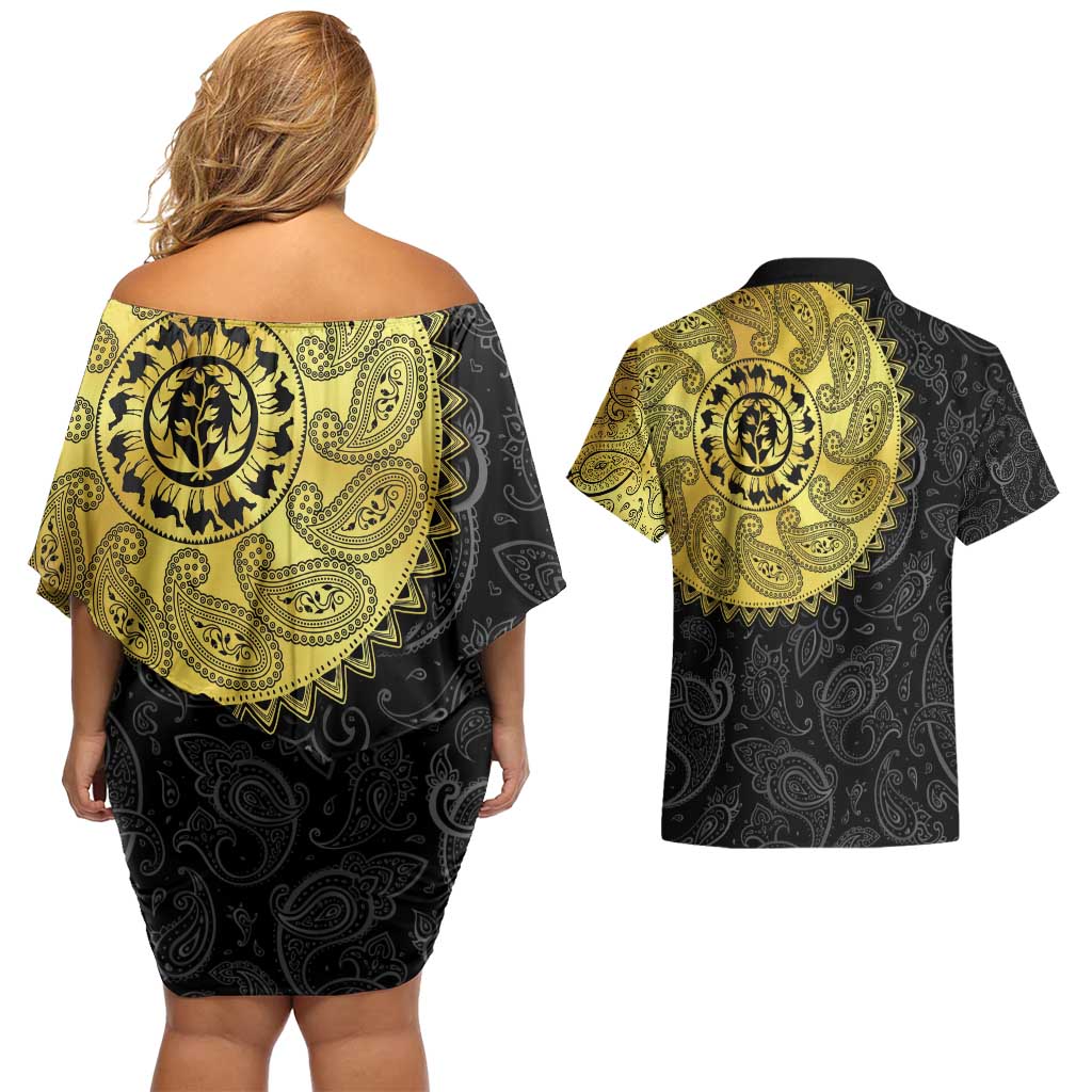 Eritrea Couples Matching Off Shoulder Short Dress and Hawaiian Shirt African Tribal Mix Paisley Pattern