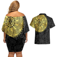 Eritrea Couples Matching Off Shoulder Short Dress and Hawaiian Shirt African Tribal Mix Paisley Pattern