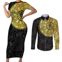 Eritrea Couples Matching Short Sleeve Bodycon Dress and Long Sleeve Button Shirt African Tribal Mix Paisley Pattern