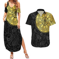 Eritrea Couples Matching Summer Maxi Dress and Hawaiian Shirt African Tribal Mix Paisley Pattern