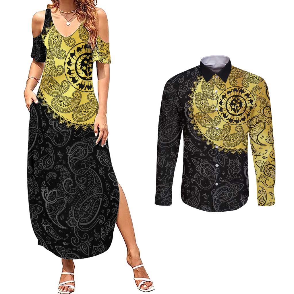 Eritrea Couples Matching Summer Maxi Dress and Long Sleeve Button Shirt African Tribal Mix Paisley Pattern