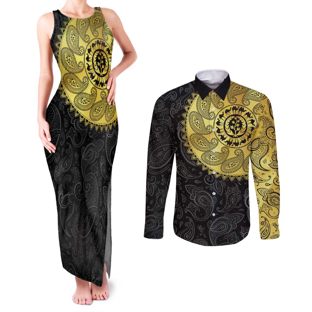 Eritrea Couples Matching Tank Maxi Dress and Long Sleeve Button Shirt African Tribal Mix Paisley Pattern