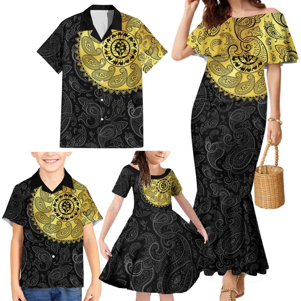 Eritrea Family Matching Mermaid Dress and Hawaiian Shirt African Tribal Mix Paisley Pattern