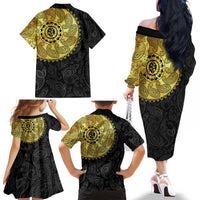 Eritrea Family Matching Off The Shoulder Long Sleeve Dress and Hawaiian Shirt African Tribal Mix Paisley Pattern